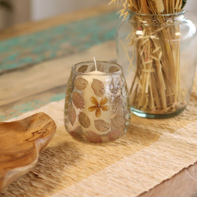 Natural Floral Glass - Vase Candle Holder - Spring - (12x11cm)