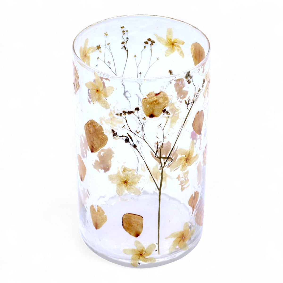Castiçal jarro alto de vidro com flores naturais - Rosa (19x11 cm)