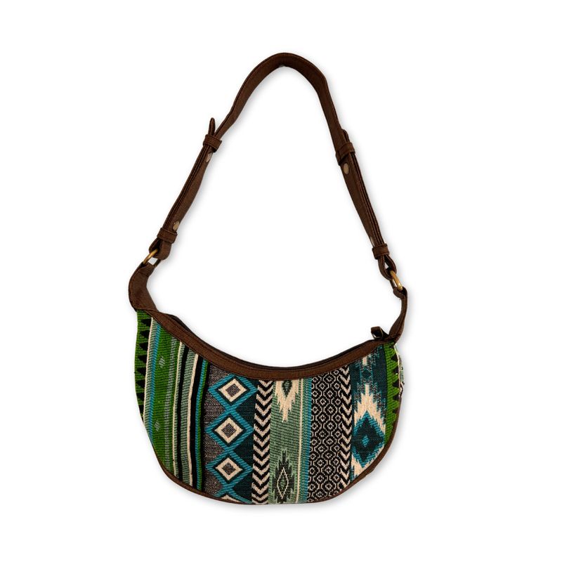 Sac Hobo en Jacquard - Vert Audacieux (sangle marron)