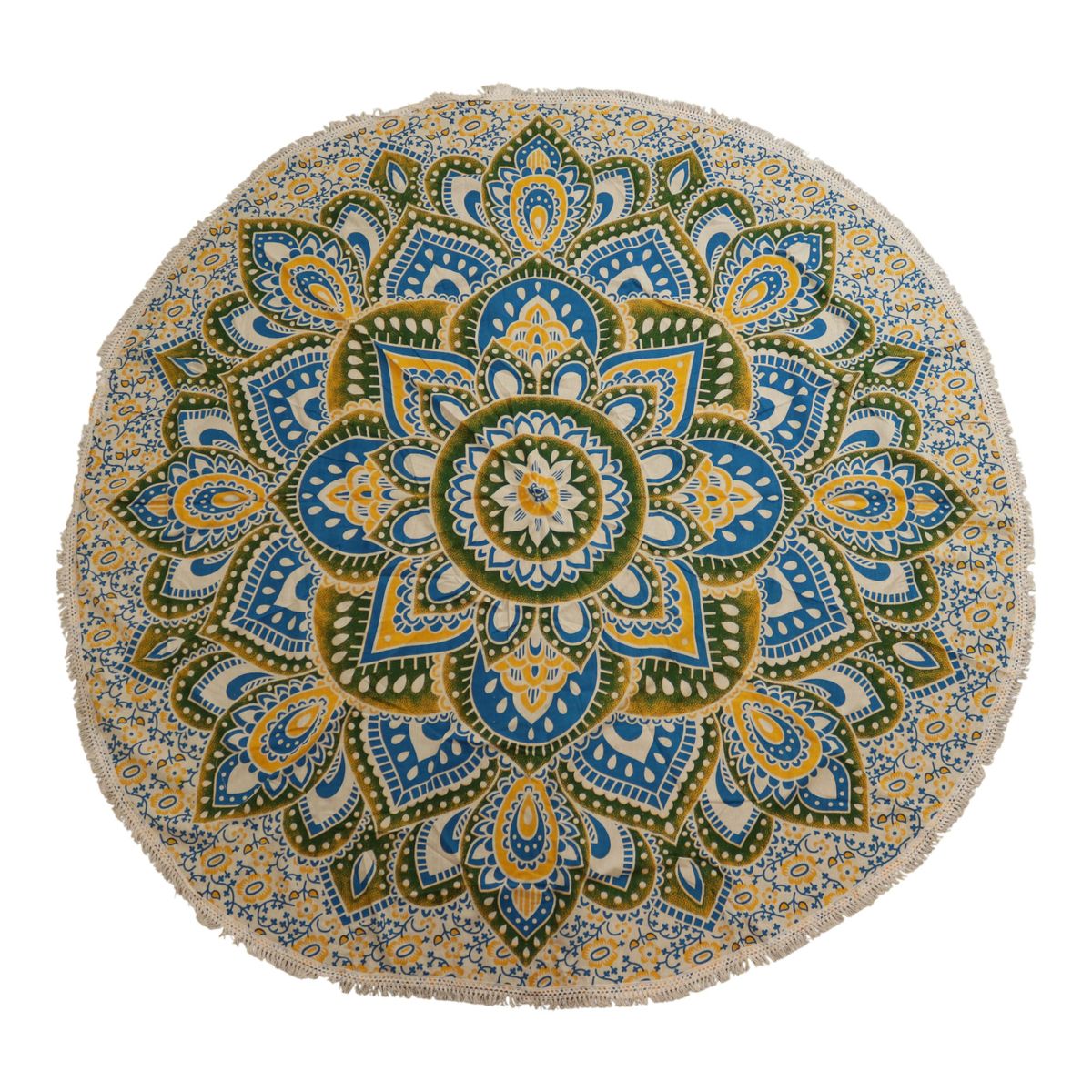 Grande Mandala Roundy Artística (180 cm) - Amarelo e azul