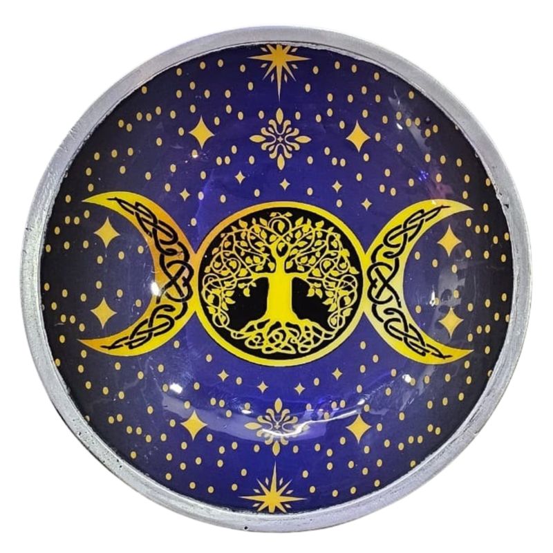 Assiette d'offrande émaillée à trois pieds – Triple Lune Violette