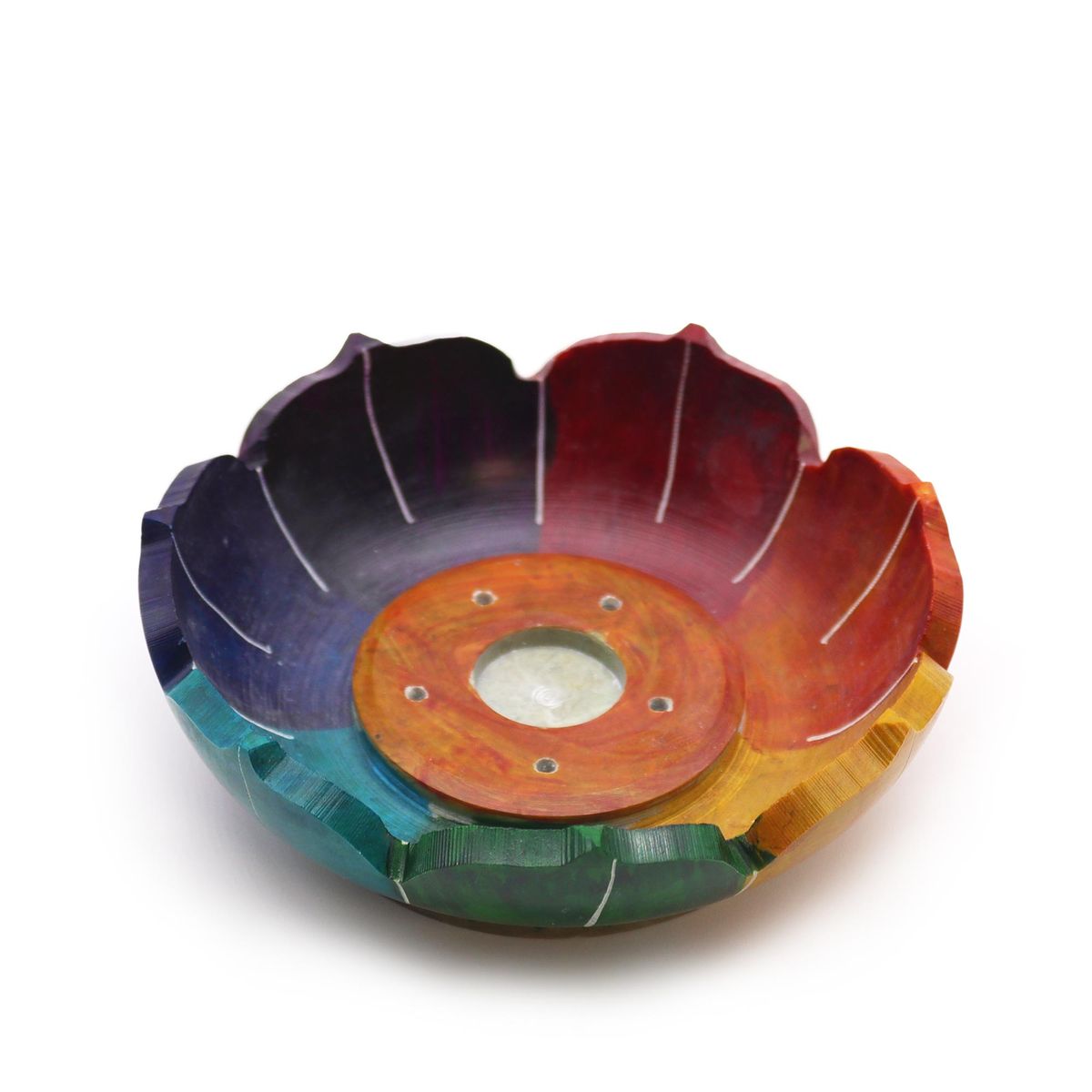 Porta-incenso Flor de Lótus em esteatita 10x3 cm - Cores dos Chakras