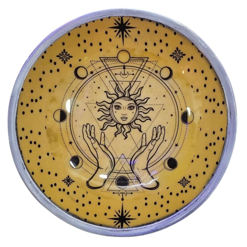 Assiette d'offrande émaillée à trois pieds – Mains & Soleil