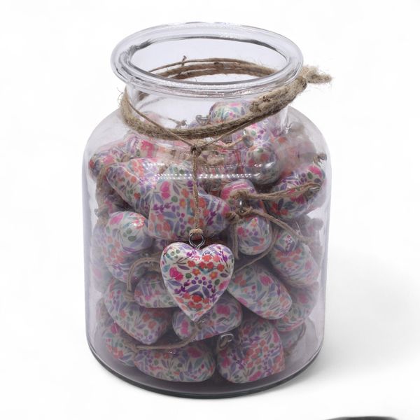 Голямо дървено декоративно сърце - красиво флорално - в дисплей буркан