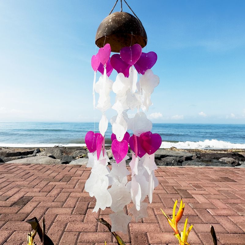 Kokosová & Capiz Zvonkohra - Růžová a Bílá - Různé Tvary - 35cm