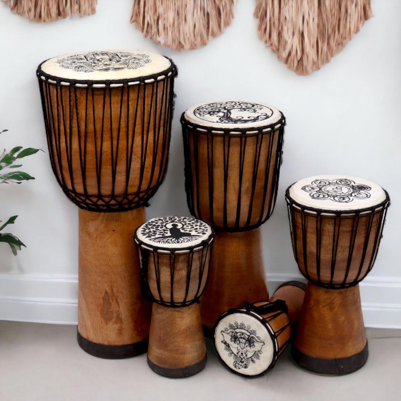 Tambor de Djembe de Topo Largo Feito à Mão - 40cm