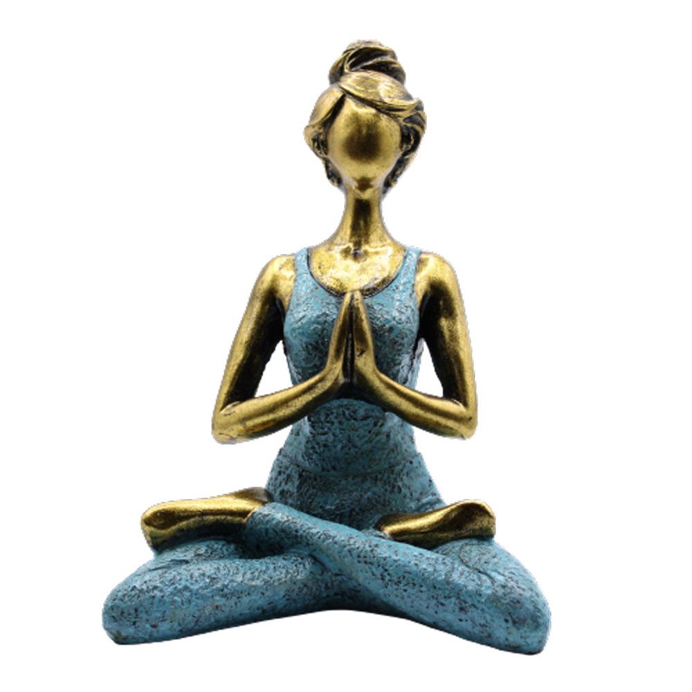 Figura de Mulher a Praticar Ioga -  Bronze e Turquesa 24 cm