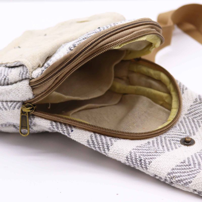 Sac Bandoulière Coton Naturel - Gris & Blanc