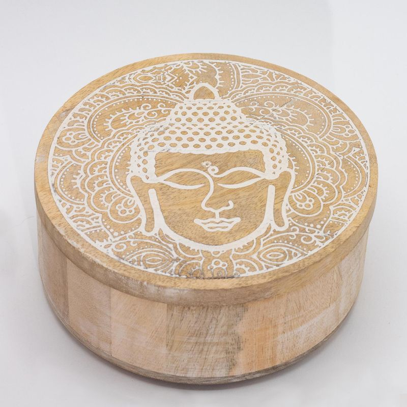 Boîte Ronde Grande 17,5x7,5 cm - Visage de Bouddha Blanc