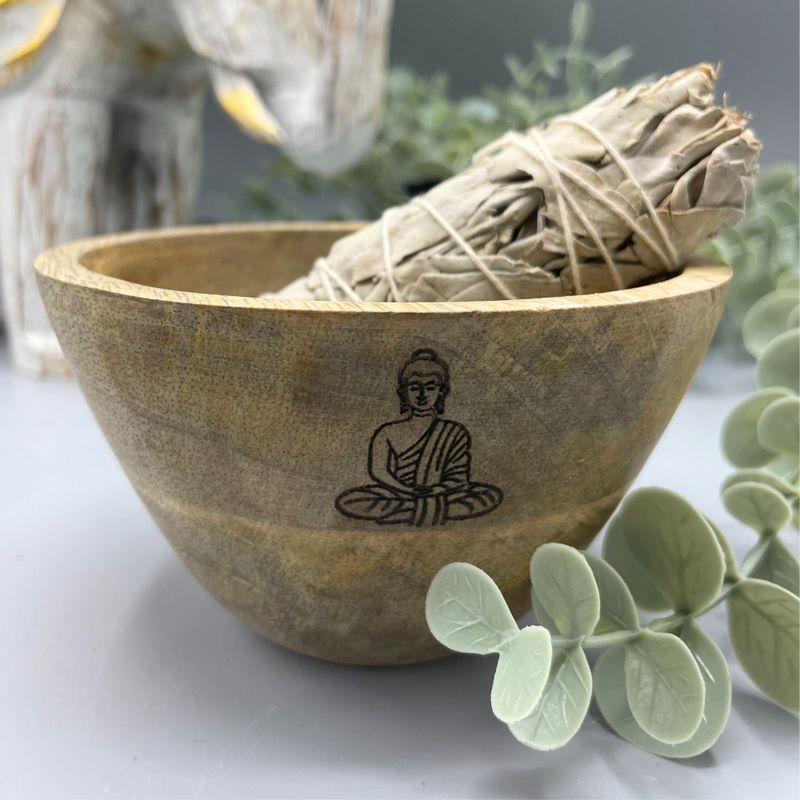 Bol en Bois pour Fumigation et Offrandes Rituelles - Bouddha - 11x7cm