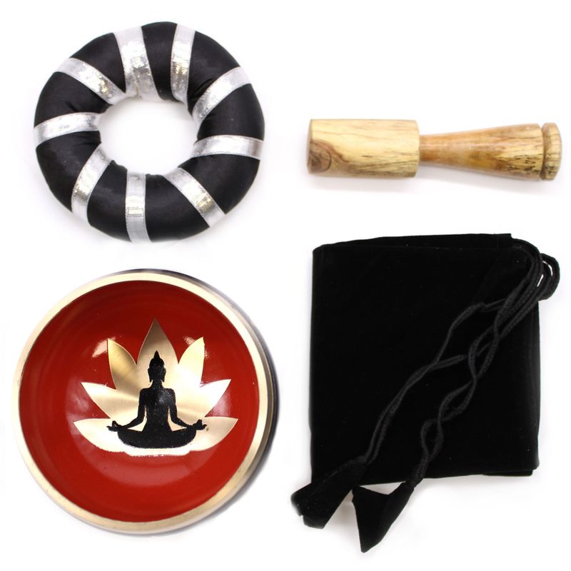 Conjunto de taças  tibetanas Buda - Preto/Laranja 10,7 cm
