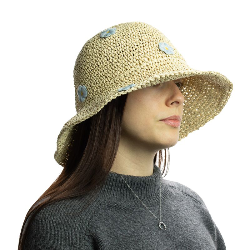 Nomad Sari Floppy Straw Sun Hat - beige och blå blommor