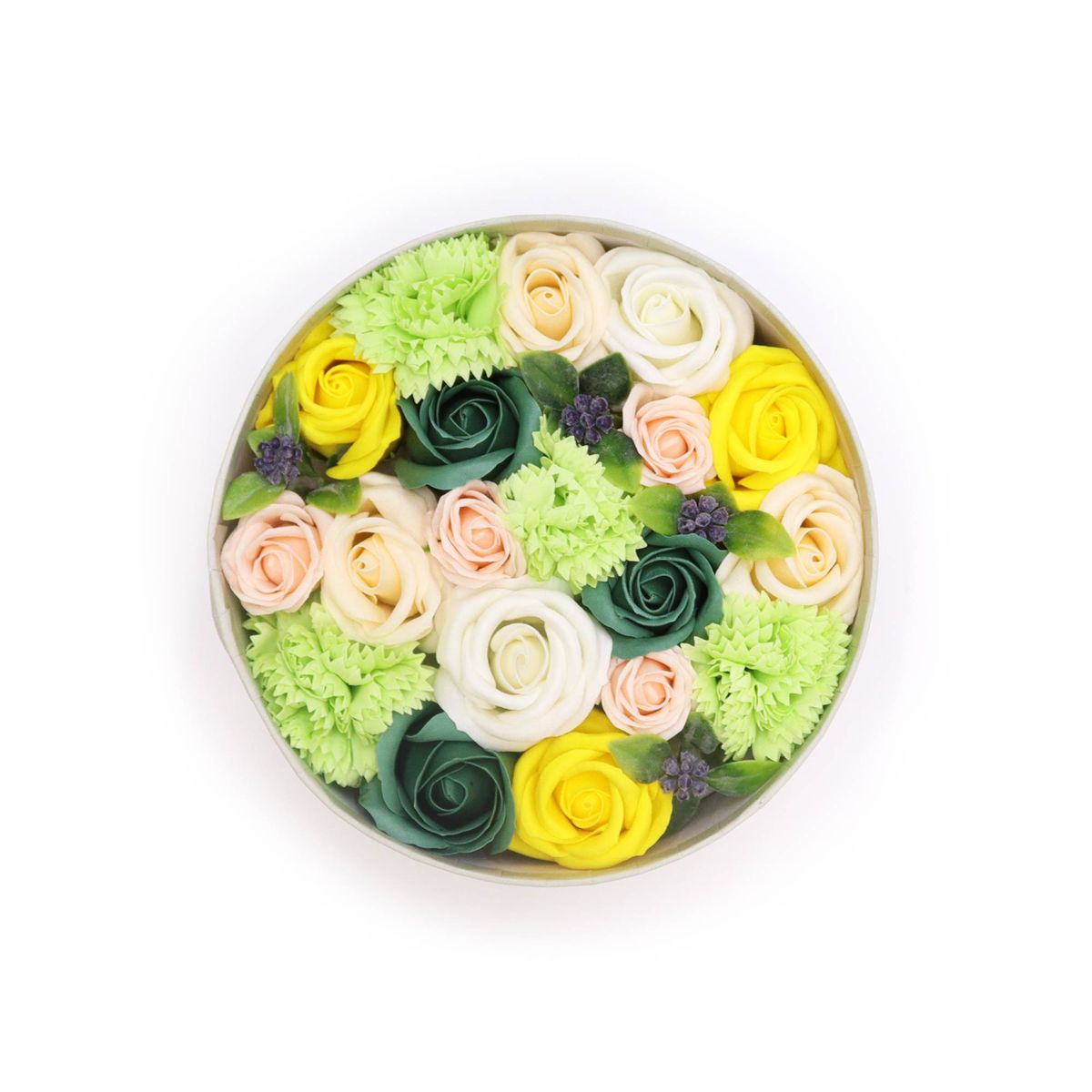 Caixa redonda - Celebrações de Primavera - Amarelo e Verdes