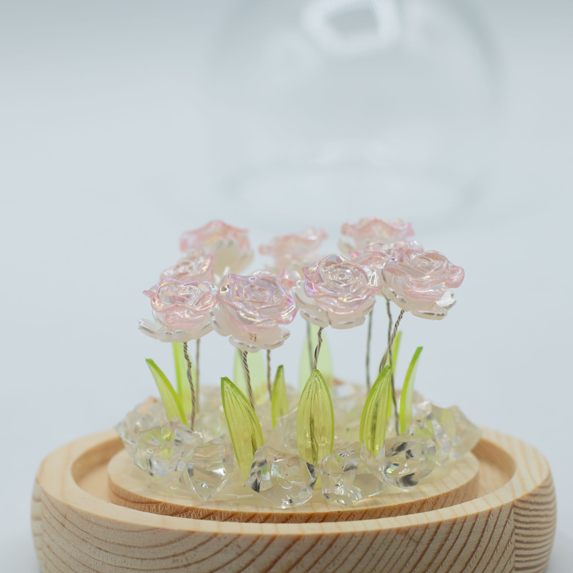 Lysande Glaskupa med Blommor - 10 Rosa Rosor - LED USB