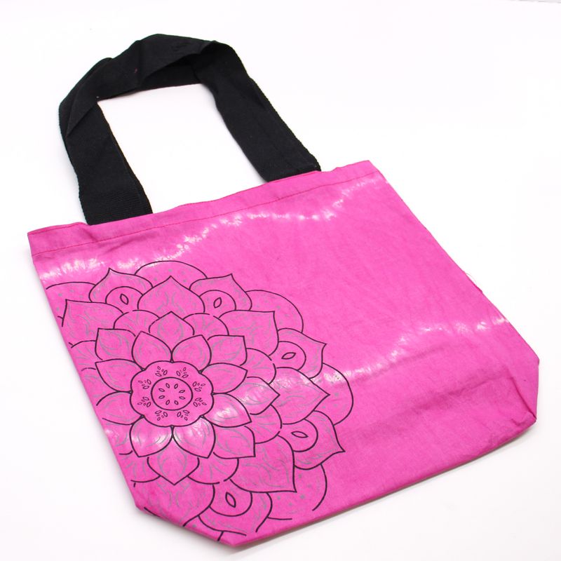 Bavlněná Taška (6oz) - 38x42x12cm - Mandala - Magenta - Černé Popruhy