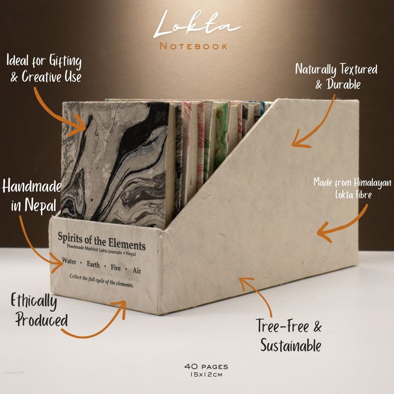 Med Marbled Four Elements Notebooks - (12x8cm) - 40 leafs (6x2 assorted Des) - In Display Case